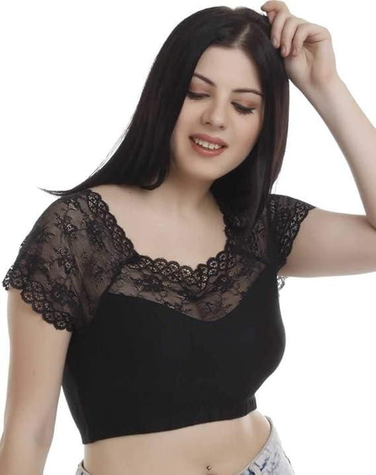 Women's Spandex Short Sleeve Readymade Blouse (Black)